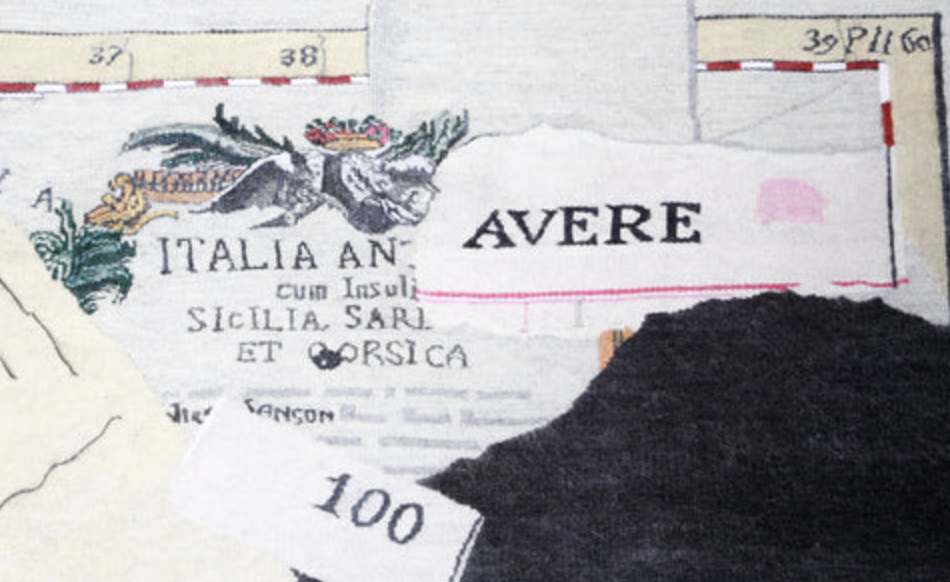 Ausschnitt einer historischen Karte mit Verzierung, Schriftzug AVERE und der Zahl 100.